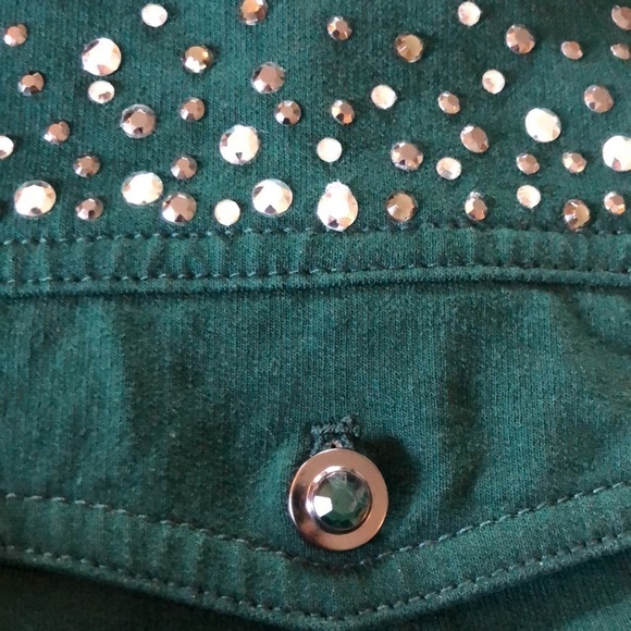Dream Jeanne’s By Quacker Factory Studded Stretch Jean Jacket Sz L Dk Green - Picture 8 of 11